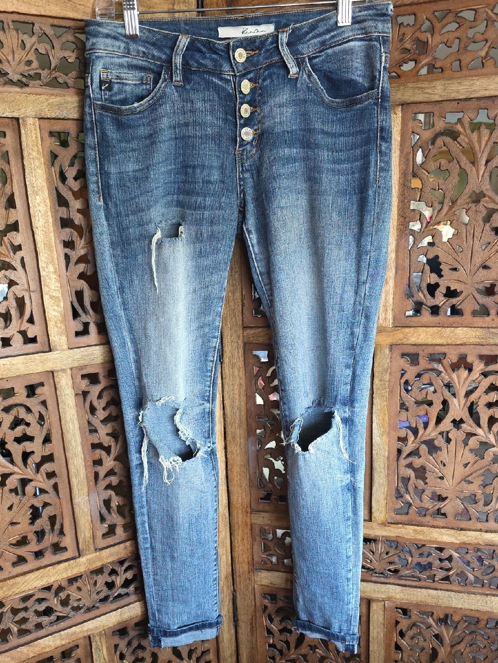 KanCan Skinny Distressed Ripped Blue Button-Fly Jeans